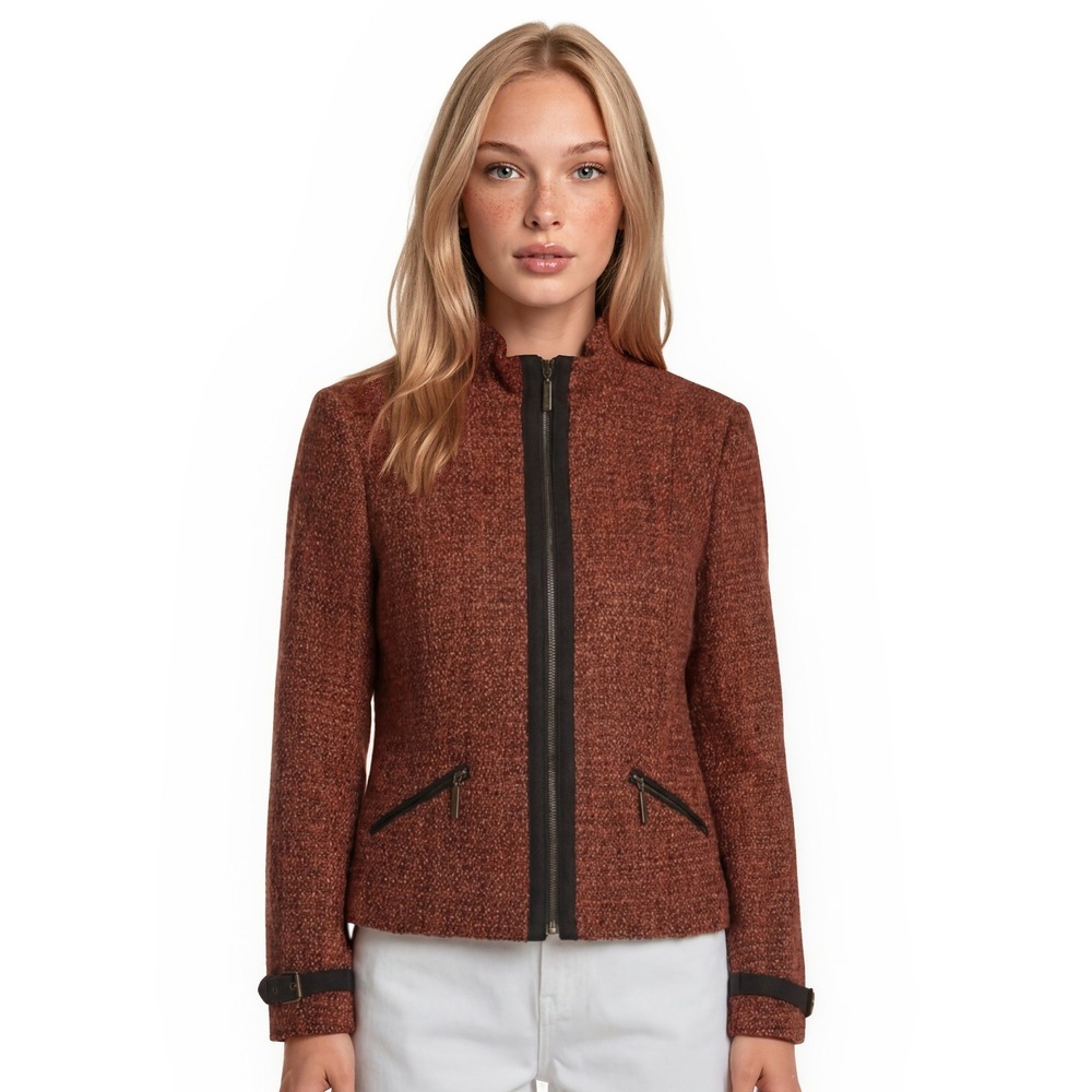 The Limited Vintage Blazer Jacket Women Size Large Rust Tweed Wool Blnd Full Zip